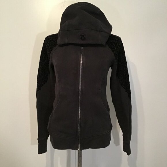 Lululemon Scuba Hoodie Light Cotton Fleece (Floral Flock) Black Size 6 - Picture 3 of 16